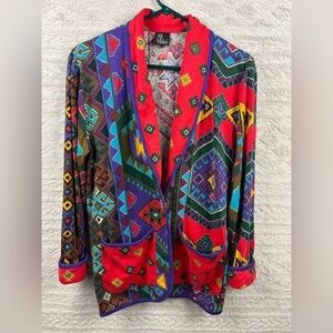 Vtg ALI MILES Multi-Color Patchwork Blazer Cardigan USA Made Art to Wear Artsy